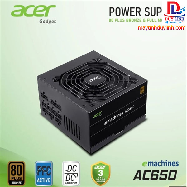 Nguồn Acer AC650 650W 80 Plus Bronz Full Range Full Modular