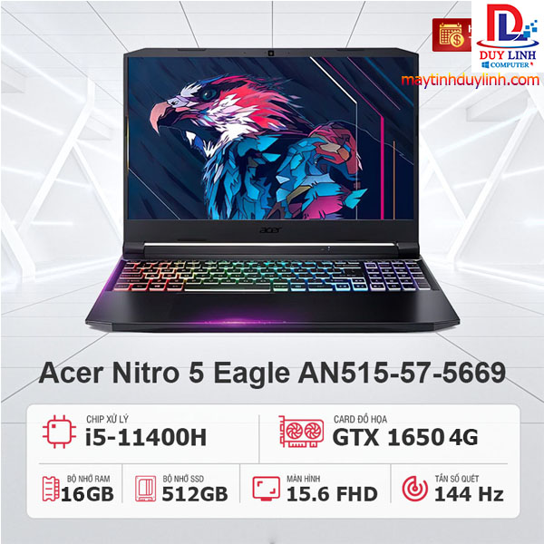 Laptop Acer Nitro 5 (AN515-57) | i5-11400H | Ram16G | SSD 512G |VGA GTX 1650 4G | LCD 15.6”, FHD , 144 Hz | Win 11