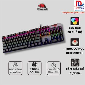 Bàn Phím Cơ Red Switch ZiyouLang K1 Pro Gaming Full Size, Led RGB 20 Chế Độ, Phím Gõ Êm - Full Đen