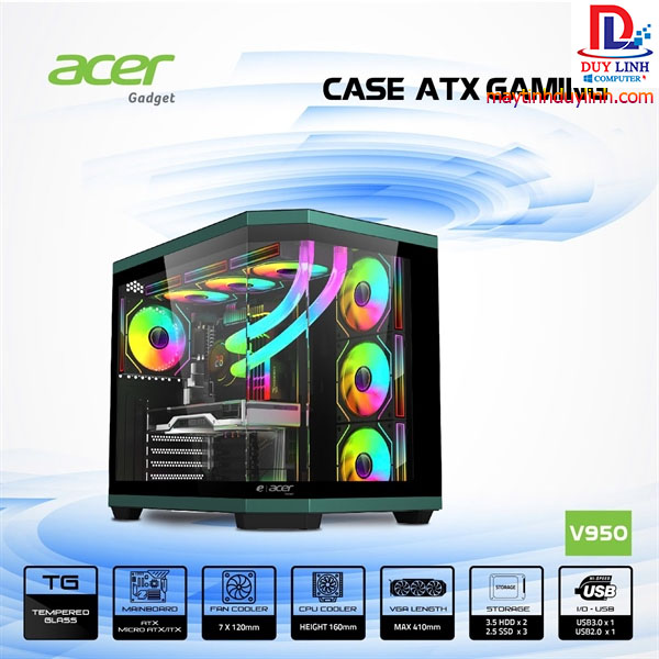 Case ACER V950 BLK ATX GAMING - BLACK + 4 Fan