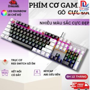 Bàn Phím Cơ Red Switch ZiyouLang K1 Pro Gaming, Led RGB 20 chế độ , phím gõ êm - Trắng Đen