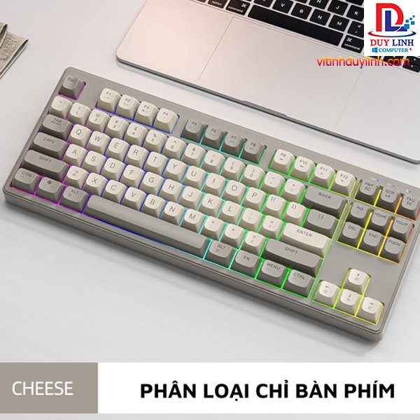 Bàn Phím Giả cơ Không Dây PIN Sạc FREE WOLF M87 LED - Trắng Xám