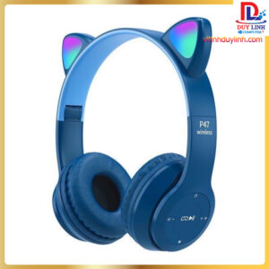 Tai nghe Bluetooth 5.0 GrownTech P47M B tai mèo kèm micro có cỗng 3.5mm - màu Xanh