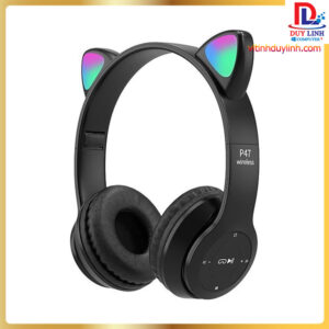 Tai nghe Bluetooth 5.0 GrownTech P47M B tai mèo kèm micro có cỗng 3.5mm- màu Đen