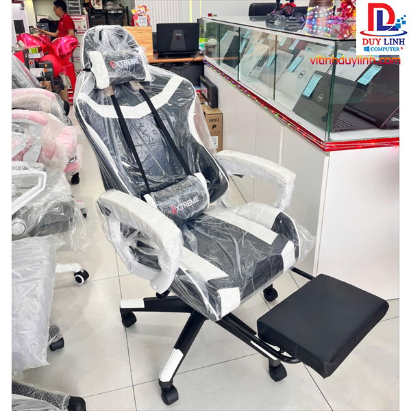 Ghế Gaming Extreme màu Trắng Đen có gác chân OMG