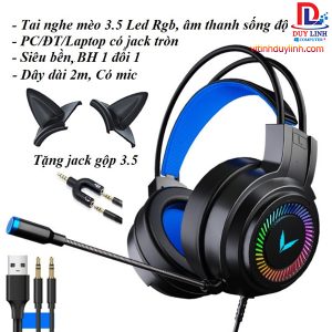 Tai nghe chụp tai G5 gaming có mic đàm thoại Led RGB 3.5 - Đen ( tặng tai mèo + Jack gộp 3.5 )