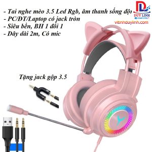 Tai nghe chụp tai G5 gaming có mic đàm thoại Led RGB 3.5 - Hồng ( tặng tai mèo + Jack gộp 3.5 )