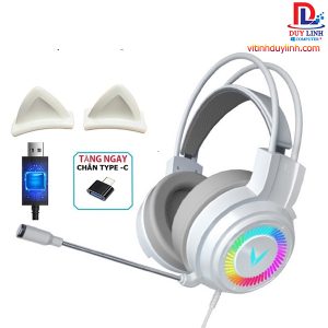 Tai nghe chụp tai G5 gaming 7.1 có mic, led Rgb - Trắng ( tặng đầu Type C )